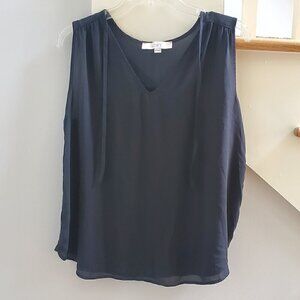 LOFT Black Semi Sheer Front Sleeveless  Blouse size M